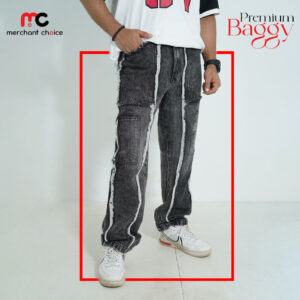 6 POCKET BAGGY JEANS-BG6PKT01-(GREY-RAW SEAM)